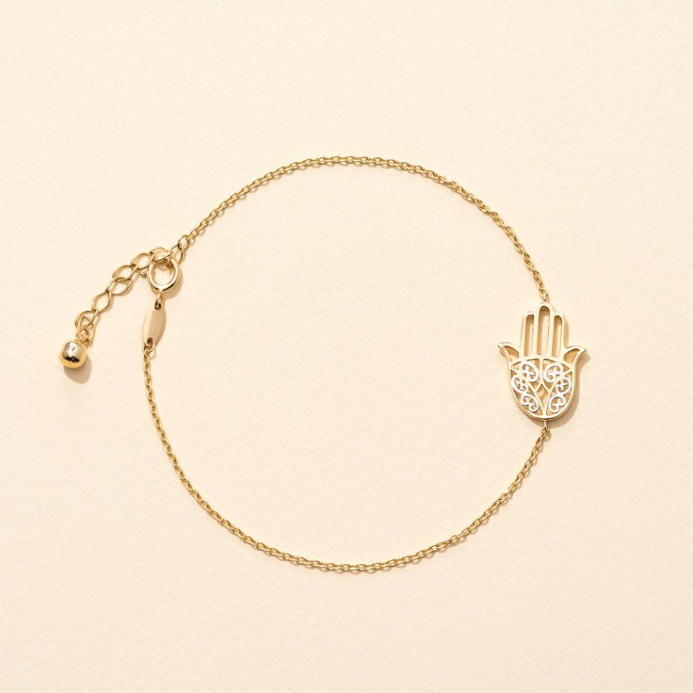 14k Solid Gold Hamsa Bracelet | Birthday Gift | Fatima Hand Bracelet | Trendy |